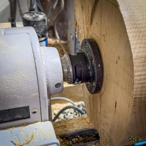 Blank ready on the lathe with faceplate