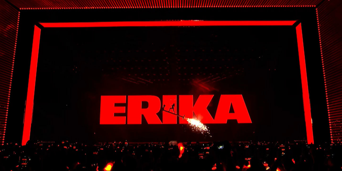 Big red ERIKA on stage in Eurovision