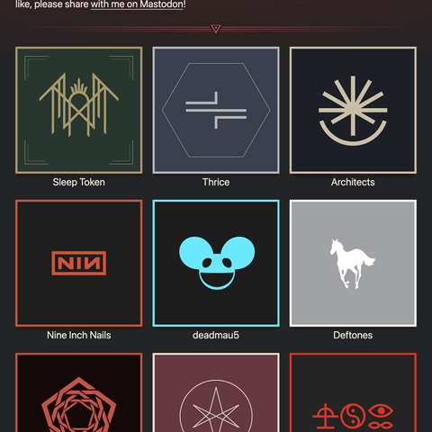 Preview of the grid of artist logos on the linked page: Sleep Token, Thrice, Nine Inch Nails are some of the logos listed.