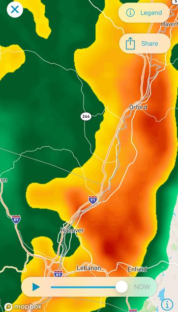 Line of severe storms up and down Connecticut river valley.