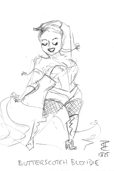 Pencil sketch of burlesque artist