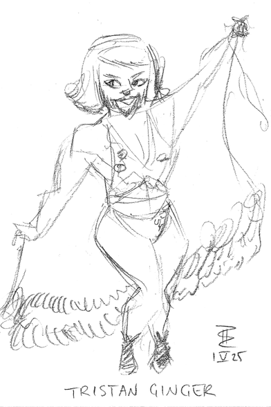 Pencil sketch of burlesque artist