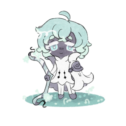 A digital illustration of the Cookie Run Kingdom character, Silverbell Cookie. He is smiling serenely and holding his silver bow. He stands in a simplistic patch of grass.