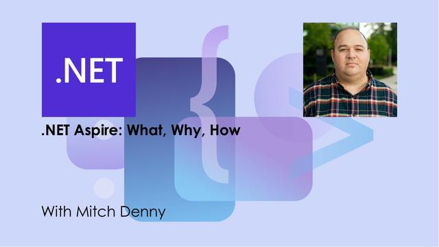 Promo image for meetup, with photo of Mitch Denny and .NET logo