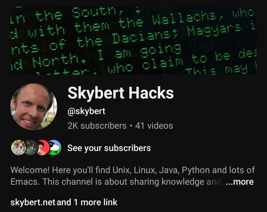 The YouTube channel "Skybert Hacks" with handle @skybert