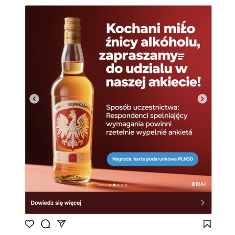 Reklama na instagramie stworzona za pomocą AI w bardzo nieudanej polszczyźnie