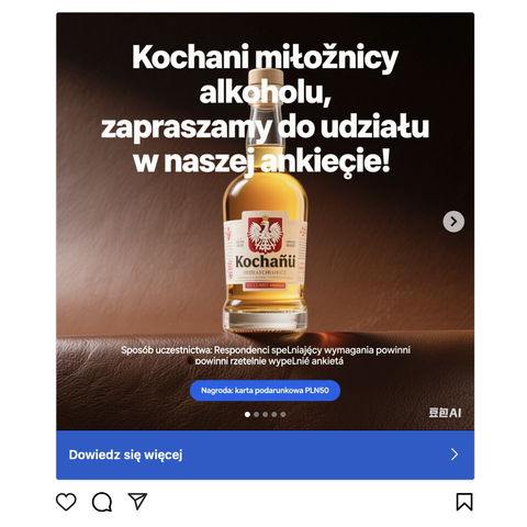 Reklama na instagramie stworzona za pomocą AI w bardzo nieudanej polszczyźnie