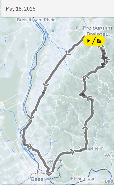Meine Strecke als GPS-Track: Freiburg > Basel > Schopfheim > Kleines Wiesental > Stohren > Schauinsland > FR