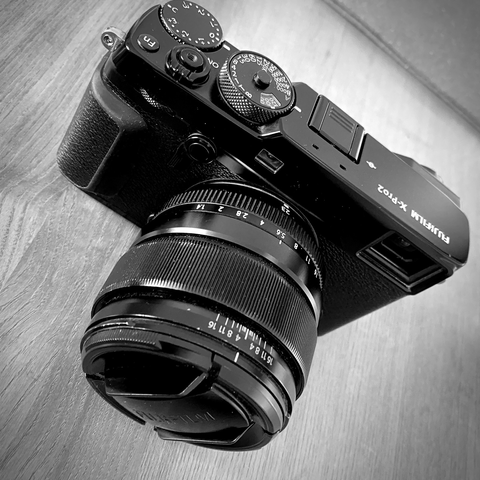Black and white photo of Amy camera type fujifilm xpro2