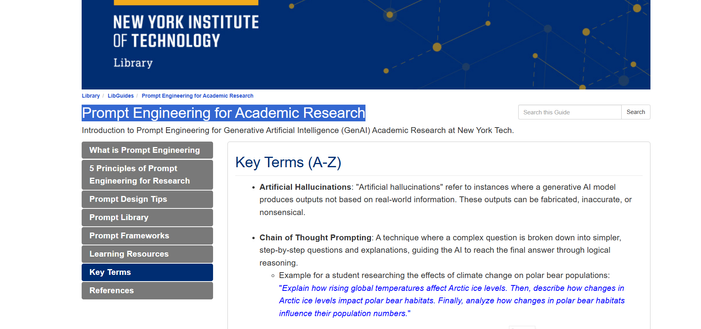 Screenshot of libguide on "Prompt Engineering for Academic Research."