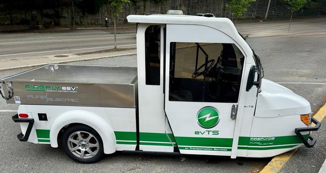 evTS electric utility vehicle that’s highly configurable for a variety of jobs. This was at a subway stop in Longwood. Details about it and the company here: https://evts.com/firefly-esv/