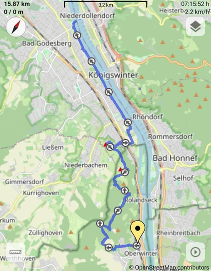 Darstellung einer Wanderroute auf OSM-Karte