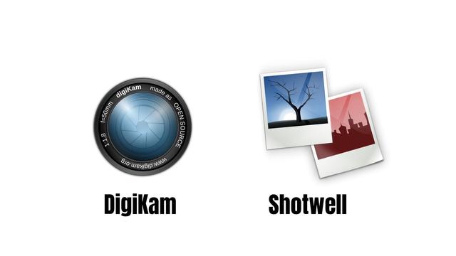 The DigiKam logo and the Shotwell logo on a white background.