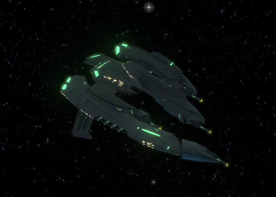 A Breen Chel Boalg warship in Romulan livery from Star Trek Online