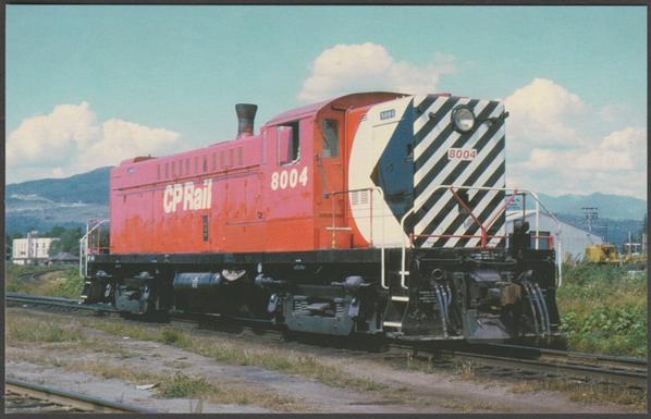 Printed colour postcard showing a view of the Canadian Pacific Baldwin DRS44-1000 No 8004 at Coquitlam, British Columbia.

Published by railcards.com, Alameda, No A24.

Postally unused.

Very good condition, with very slight bumps to both left corners, otherwise excellent.