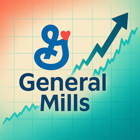 An image symbolizing the American food company General Mills with a rising stock chart in the background.