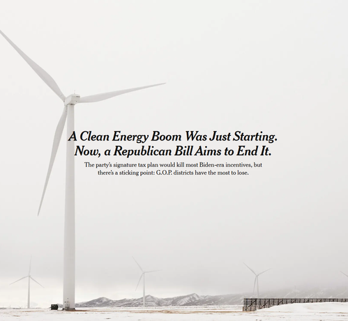 A Clean Energy Boom Was Just Starting. Now, a Republican Bill Aims to End It.
The party’s signature tax plan would kill most Biden-era incentives, but there’s a sticking point: G.O.P. districts have the most to lose.
