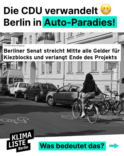 Presseartikel über Ende der Förderung für Kiezblocks in Berlin