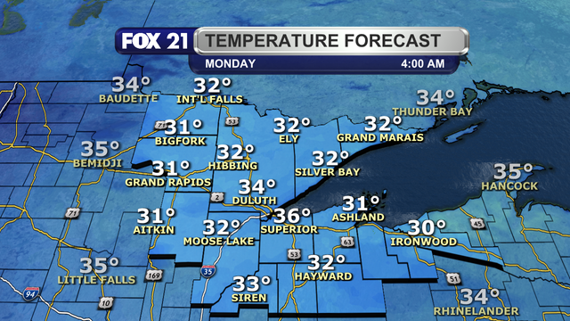 One model run for temperatures during the early morning hours of Monday, May 19, 2025, shows them around the freezing point across the Northland.  That would mean lows around 32-degrees Fahrenheit, with a few spots likely to drop into the upper 20s.  The exception is likely to be the Twin Ports region, but they will be in the mid-30s.