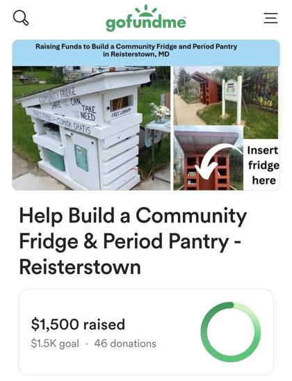Go fund me screenshot showing we raised $1,500 for our community fridge fundraiser