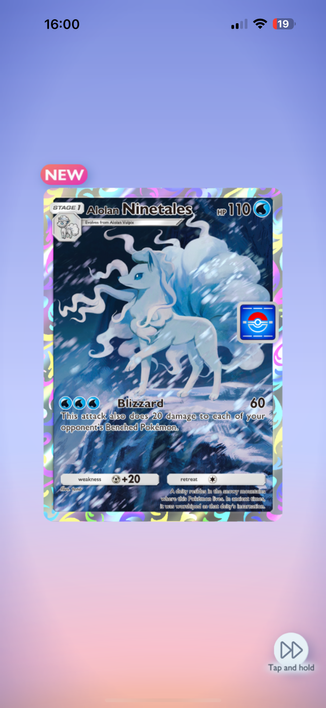 A screenshot of an Alohan ninetales promo card
