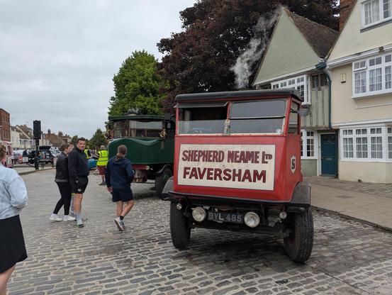 A close up of Shepherd Neame's (our local brewery) historic steam lorry, front on.