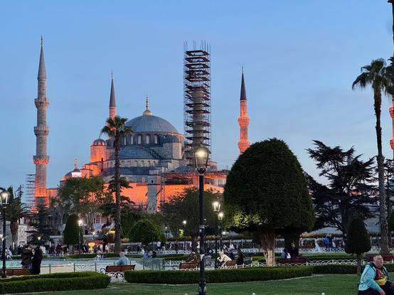 Blue mosque at night