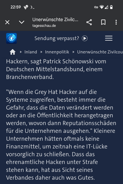 Tagesschau: https://www.tagesschau.de/inland/innenpolitik/it-sicherheit-hacker-strafverfolgung-100.html