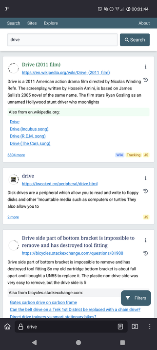 Screenshot of the Marginalia search results, as described in the post itself