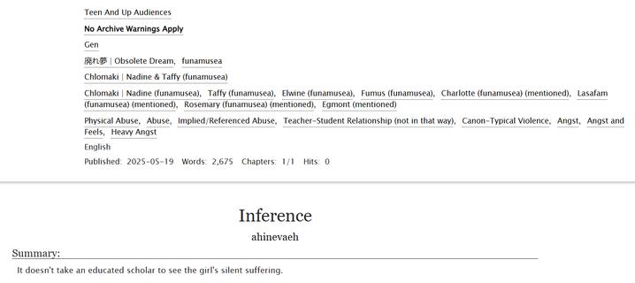 Preview of a fic I wrote called "Inference" about Taffy being a concerned teacher over Nadine.