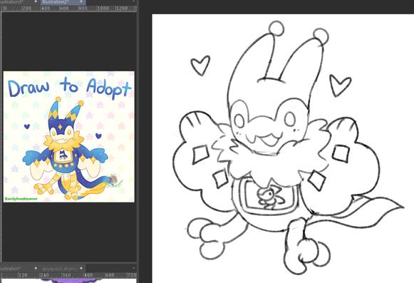 a sketch of the draw to adopt i quote retweeted this on, its a bird tamagotchi creature
