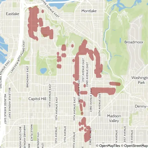 A map showing the location of the outage, centered around East Highland Drive in the Capitol Hill area.
