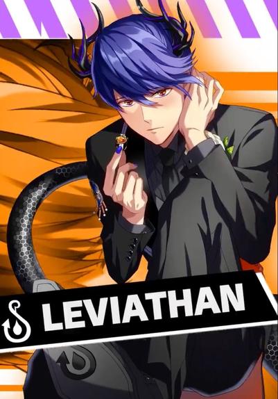 Official art of Leviathan promoting the new, currently unnamed Obey Me app. He's in his demon form and wearing a tuxedo with white rose pinned to his chest. He holds up a gold ring with a large pink gem.