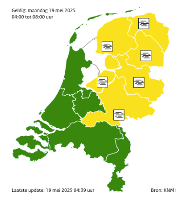 Code geel in Gelderland, Flevoland, Groningen, Friesland, Drenthe en Overijssel