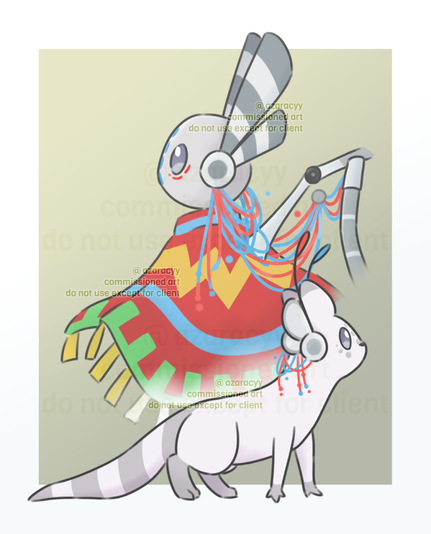 artwork of the dreamer (slugcat) facing right and not-so-faded image of bright spark (iterator) at the back, facing left