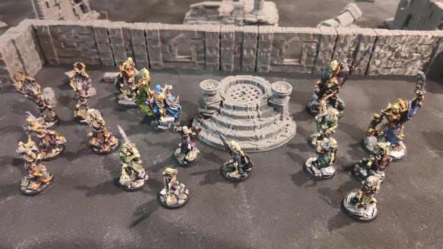 Arbiter Miniatures Legion of the Undead models painted for One Page Rules Age of Fantasy: Skirmish in a castle ruins setting. Full army+ photo.