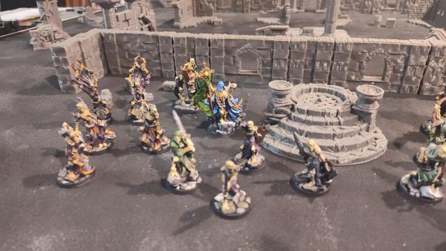 Arbiter Miniatures Legion of the Undead models painted for One Page Rules Age of Fantasy: Skirmish in a castle ruins setting. Partial army close-up photo.