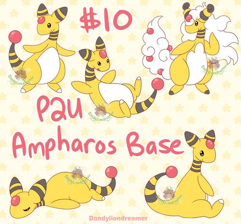 "$10 P2U Ampharos Base" with ampharos the pokemon in 5 different poses

one standing, one mega form, one on its back, one sleeping, and one looking from behind
