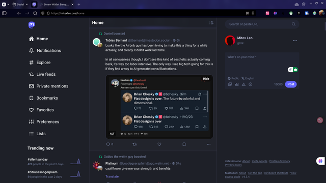 Screenshot of mastodon bird ui.