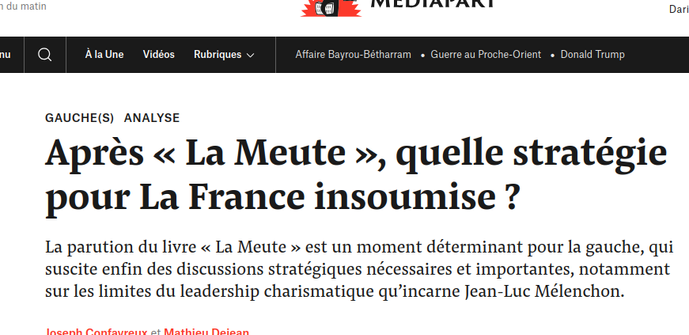 Après « La Meute », quelle stratégie pour La France insoumise ?

La parution du livre « La Meute » est un moment déterminant pour la gauche, qui suscite enfin des discussions stratégiques nécessaires et importantes, notamment sur les limites du leadership charismatique qu’incarne Jean-Luc Mélenchon.