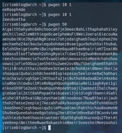 passwords generated with pwgen