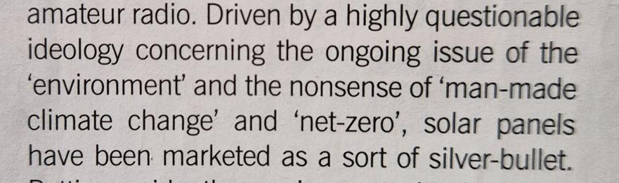 Text stating "driven by a highly questionable ideology concerning the ongoing issue of the 'environment' and the nonsense of 'man-made climate change' and 'net-zero'..."