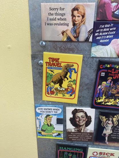 A magnet showing a T-Rex eating a human.