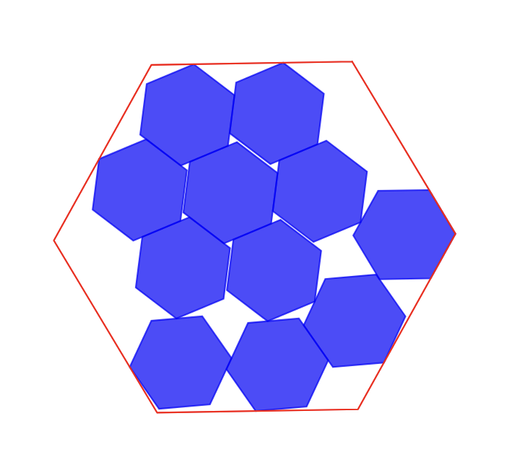 Visualisierung der besten Packung von 11 Hexagons in ein großes Hexagon