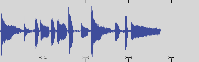 A waveform generated from a 3 second MP3 file using the audiowaveform library.