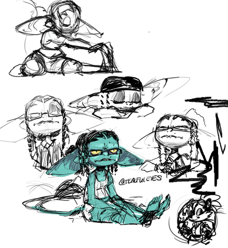 Self portrait doodles of Tealful Eyes.