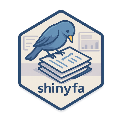 Shinyfa hex sticker logo with a blue bird peering into a stack of files