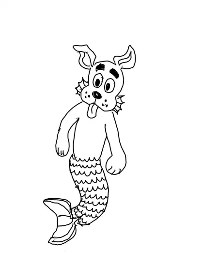 A digitally inked pencil sketch of a Scooby Doo inspired merpuppy for the #dogfish prompt at #sketchdaily
