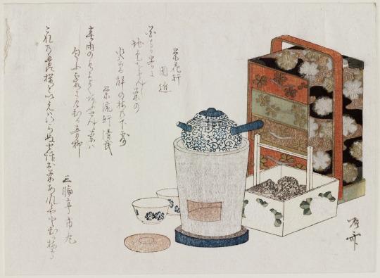 #Tea pot and lacquer picnic box, by Ryuryukyo Shinsai (ca. 1816)