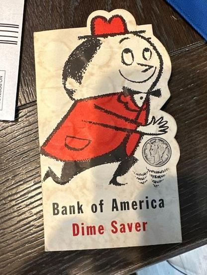 Promotional bank booklet for saving 30 dimes in pockets inside.
